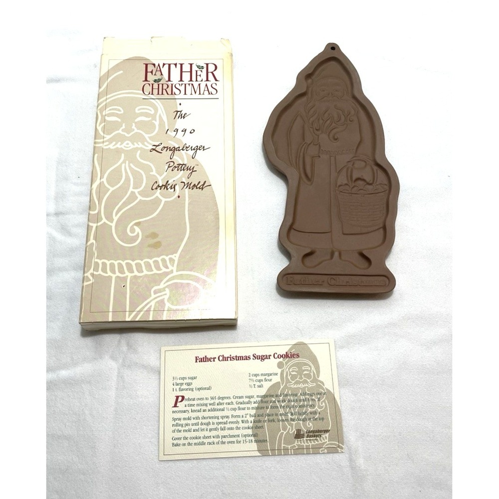 Longaberger Pottery Cookie Mold Father‎ Christmas 1990 Original Box Recipe